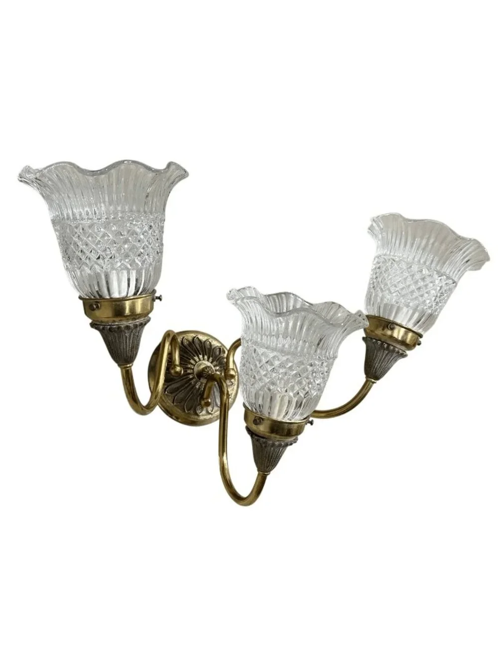 Vintage Neoclassical Style Brass Vanity Bathroom 3 Arm Wired Wall Sconce